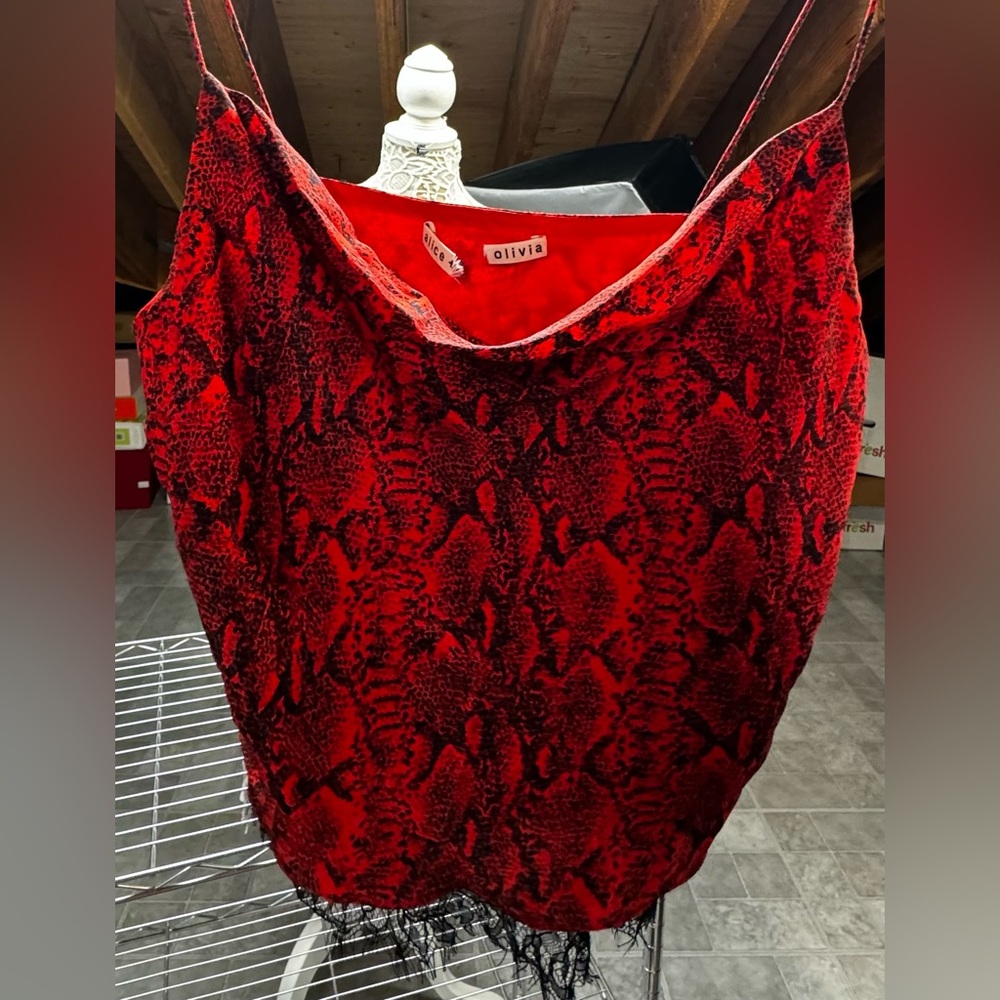 Alice + Olivia Red Snake Lace Spaghetti Strap Top - Picture 2 of 7